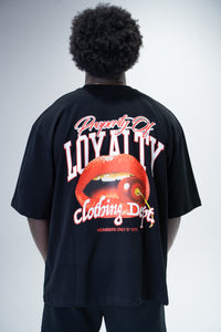 T-Shirt Oversize Black "Lips & Cherry Loyalty"